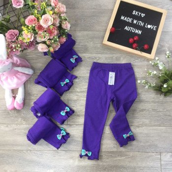 Quần legging nỉ da cá chun xe gấu nơ - tím